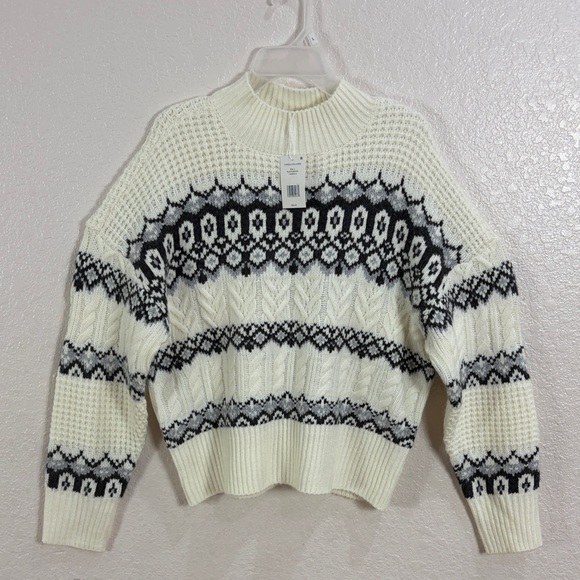 Adyson Parker Sweaters - Adyson Parker Black and white Fair Isle Cable Knit Sweater,Size L.
